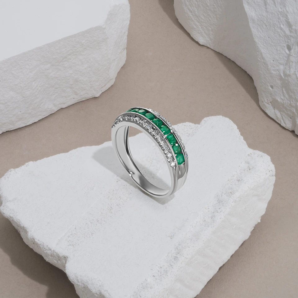 Emerald and Diamond Eternity Ring 0.56ct in 9K White Gold