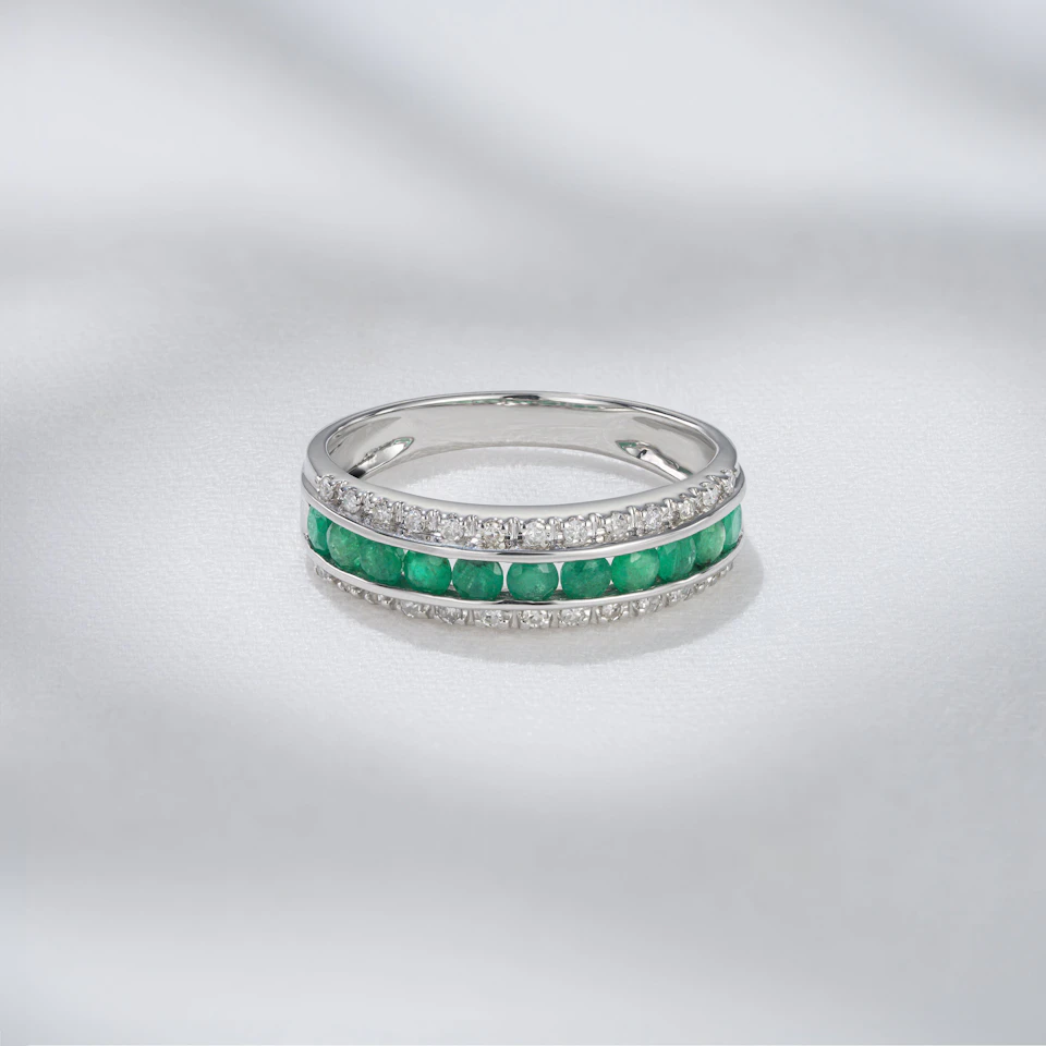Emerald and Diamond Eternity Ring 0.56ct in 9K White Gold