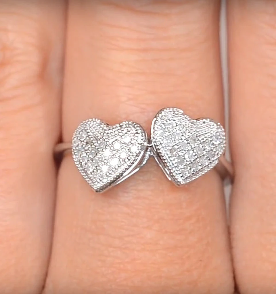 Diamond 0.17ct 9K White Gold 2 Hearts Ring SIZES AVAILABLE Y