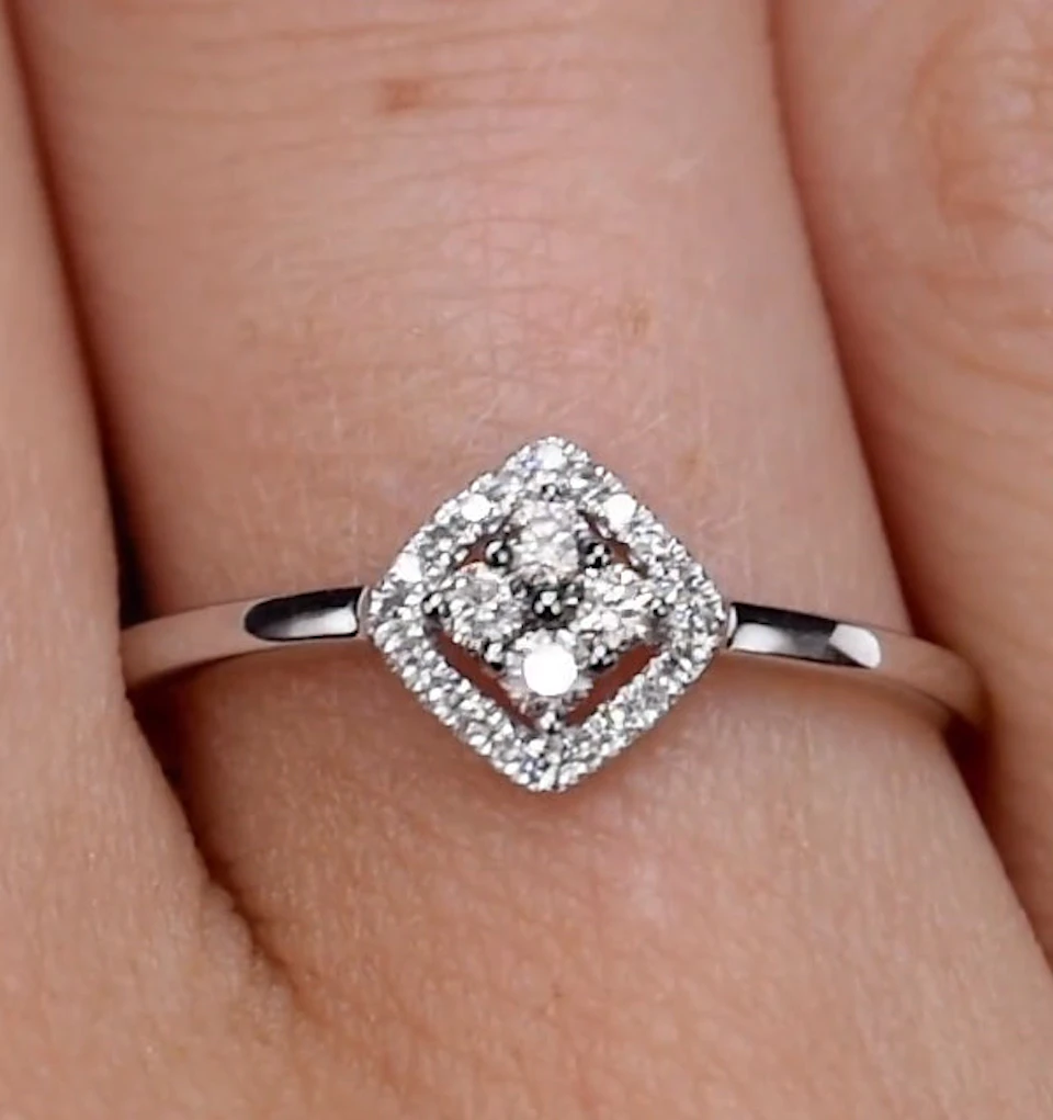 Stellato Champagne Halo Diamond Ring 0.15ct in 9K White Gold SIZE K