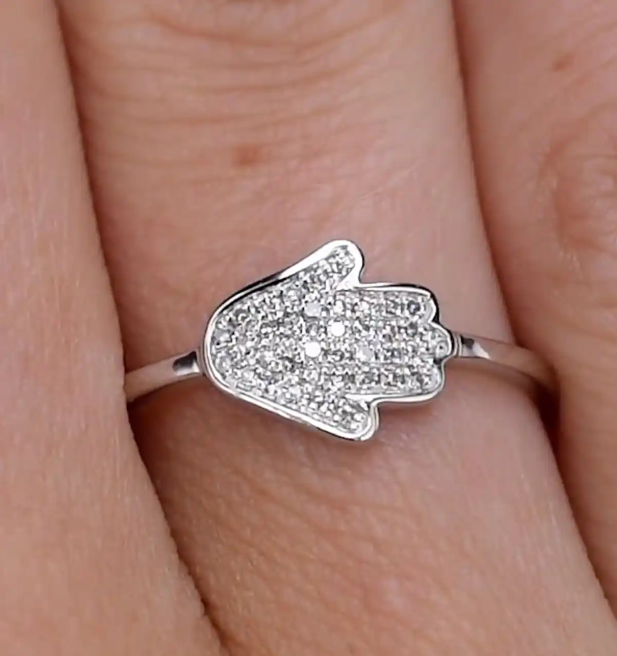 Stellato Collection Hamsa Diamond Ring 0.09ct in 9K White Gold SIZES AVAILABLE I I.5 J K K.5 L M N O