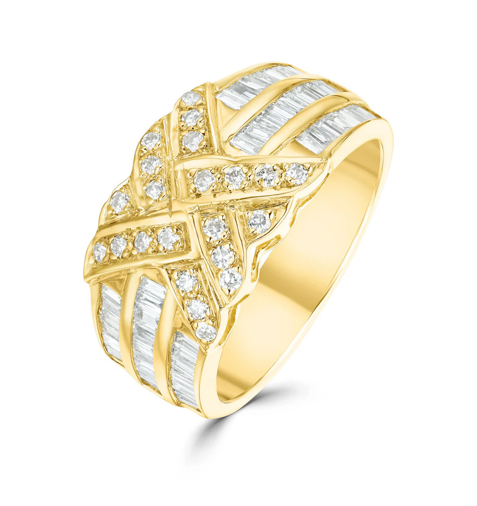 18K Gold Baguette and Brilliant Channel Set Diamond Detail Ring 1.08ct - SIZE M