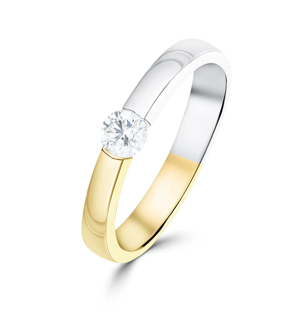 Two Tone Single Stone Diamond Ring 0.20CT