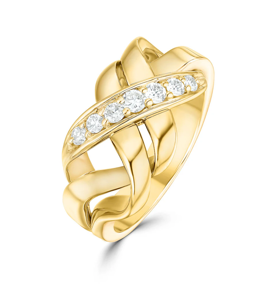 14K Gold Pave Diamond Twist Design Ring Item - SIZE M