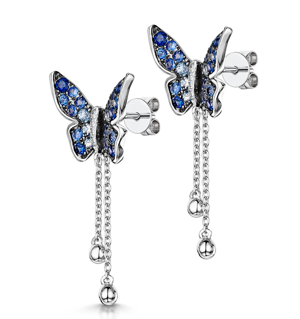 Stellato Collection Sapphire Butterfly Diamond Earrings 9K White Gold