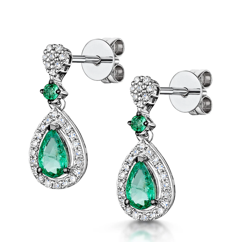 Stellato Collection Emerald and Diamond Earrings 0.18ct 9K White Gold