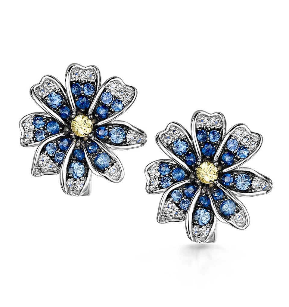 Sapphire Yellow Sapphire and Diamond Stellato Earrings 9K White Gold