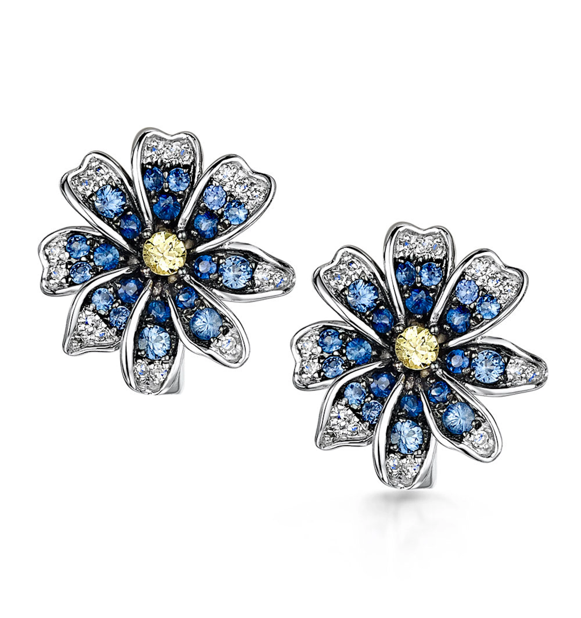 Sapphire Yellow Sapphire and Diamond Stellato Earrings 9K White Gold