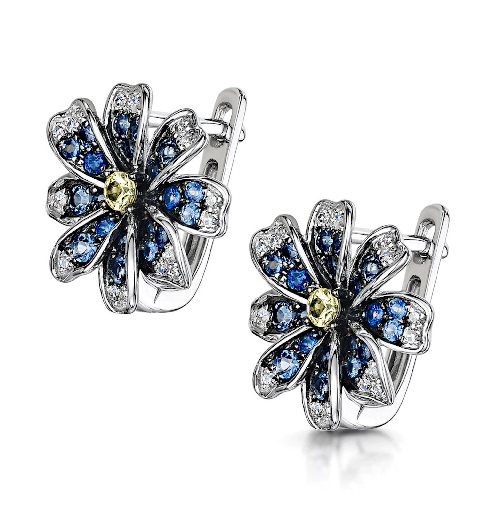 Sapphire Yellow Sapphire and Diamond Stellato Earrings 9K White Gold