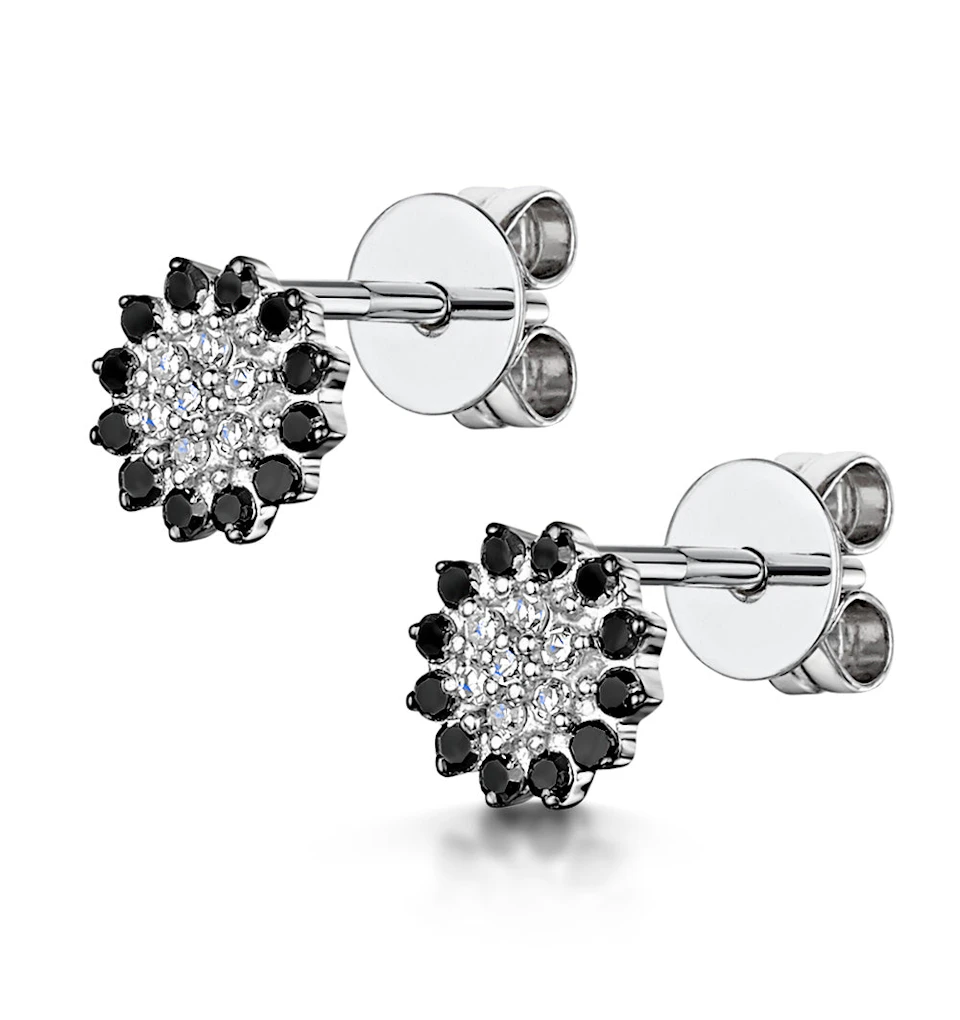 Black Diamond and Diamond Stellato Earrings in 9K White Gold