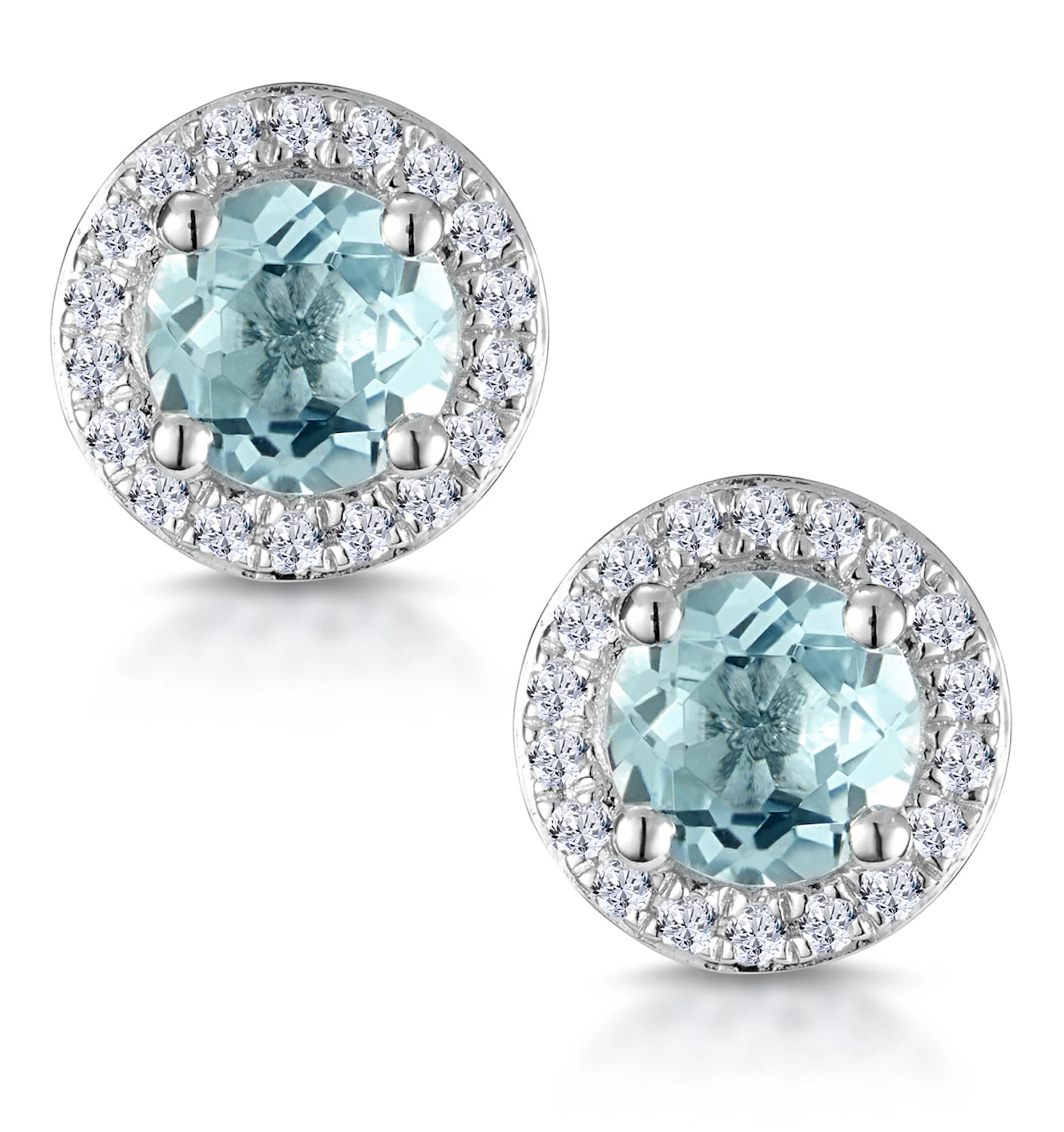 0.69ct Aquamarine and Diamond Halo Stellato Earrings in 9K White Gold