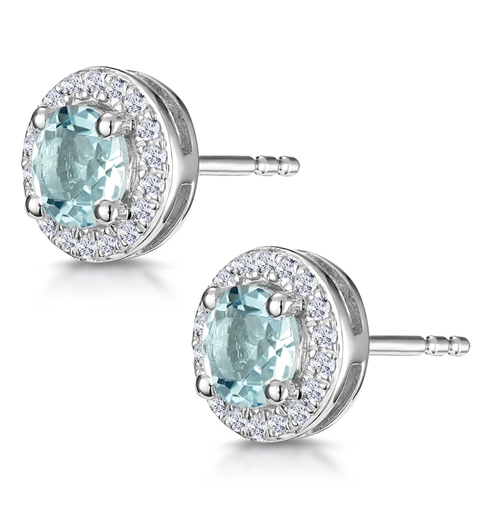 0.69ct Aquamarine and Diamond Halo Stellato Earrings in 9K White Gold