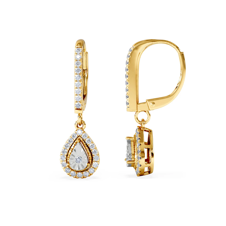 Masami Diamond Pear Halo Earrings 0.20ct Pave Set in 9K Yellow Gold