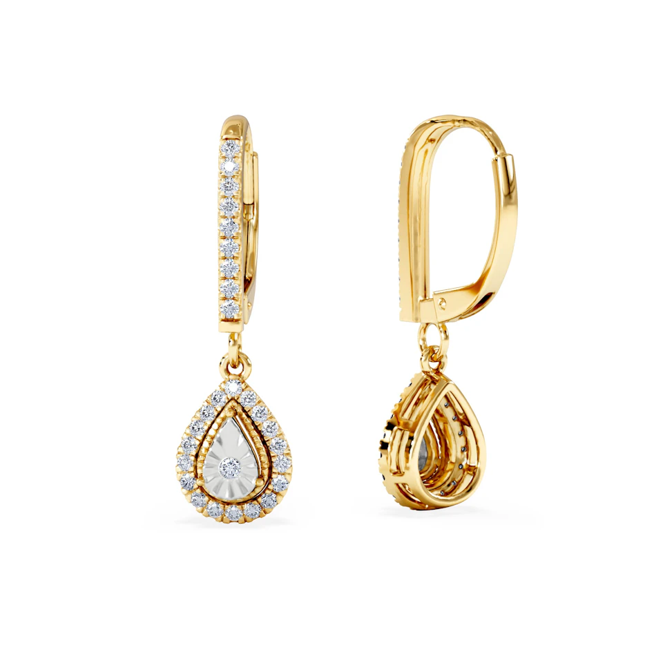 Masami Lab Diamond Pear Halo Earrings 0.20ct Pave Set in 18K Gold Vermeil