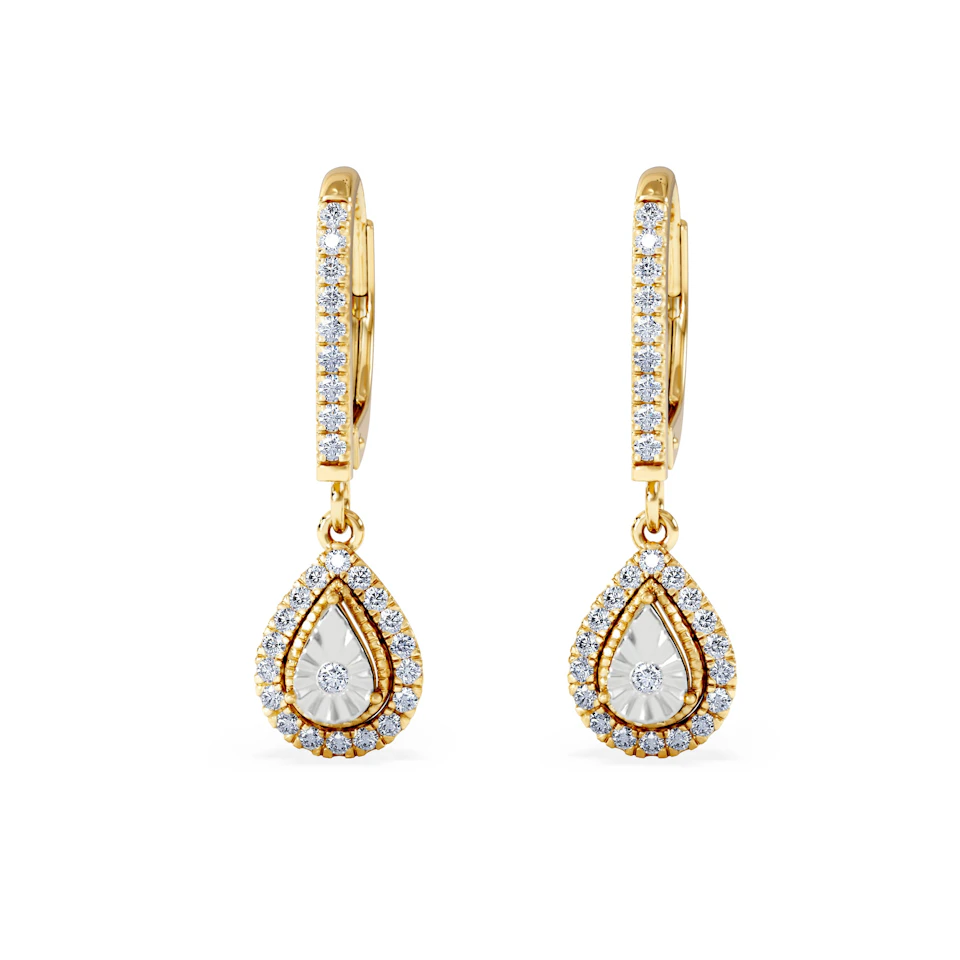 Masami Lab Diamond Pear Halo Earrings 0.20ct Pave Set in 18K Gold Vermeil