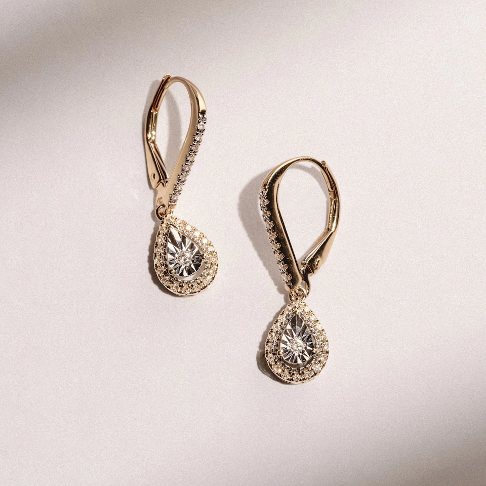 Masami Lab Diamond Pear Halo Earrings 0.20ct Pave Set in 18K Gold Vermeil