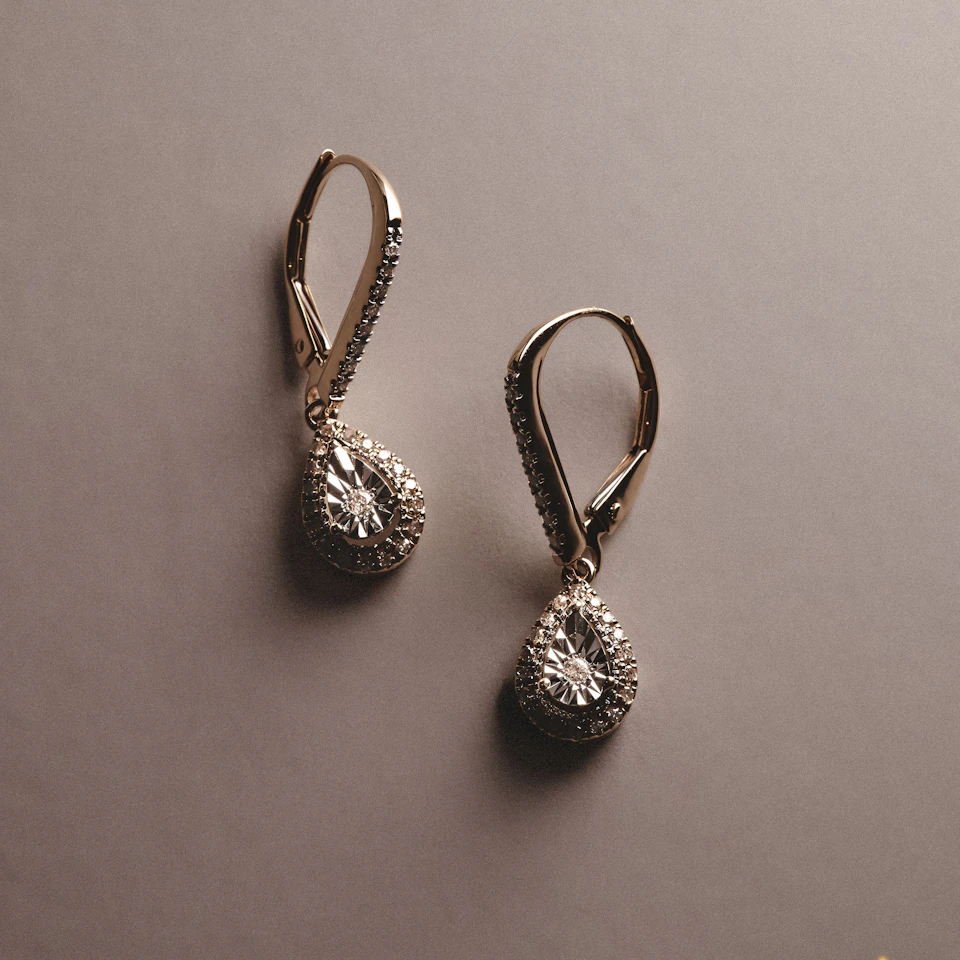 Masami Lab Diamond Pear Halo Earrings 0.20ct Pave Set in 18K Gold Vermeil