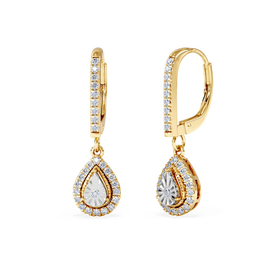 Masami Lab Diamond Pear Halo Earrings 0.20ct Pave Set in 18K Gold Vermeil