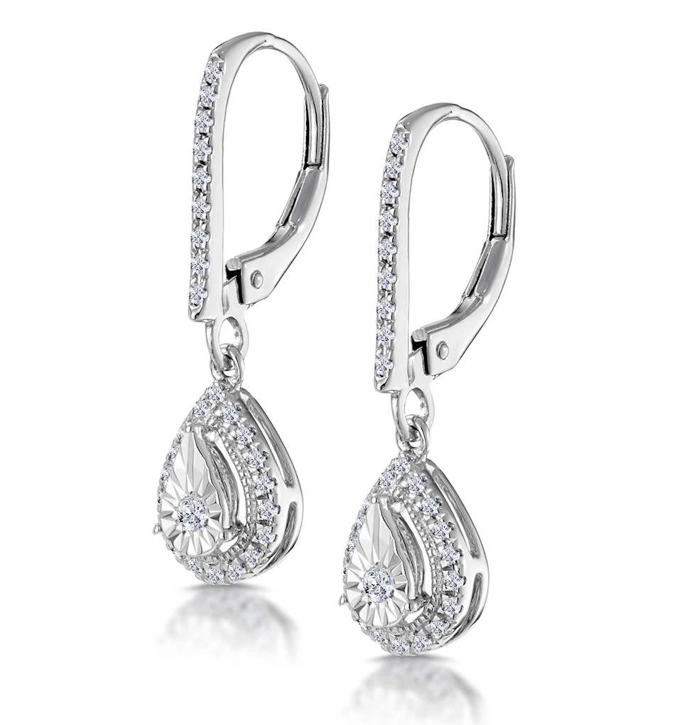 Masami Lab Diamond Pear Halo Earrings 0.20ct Pave Set in 925 Sterling Silver