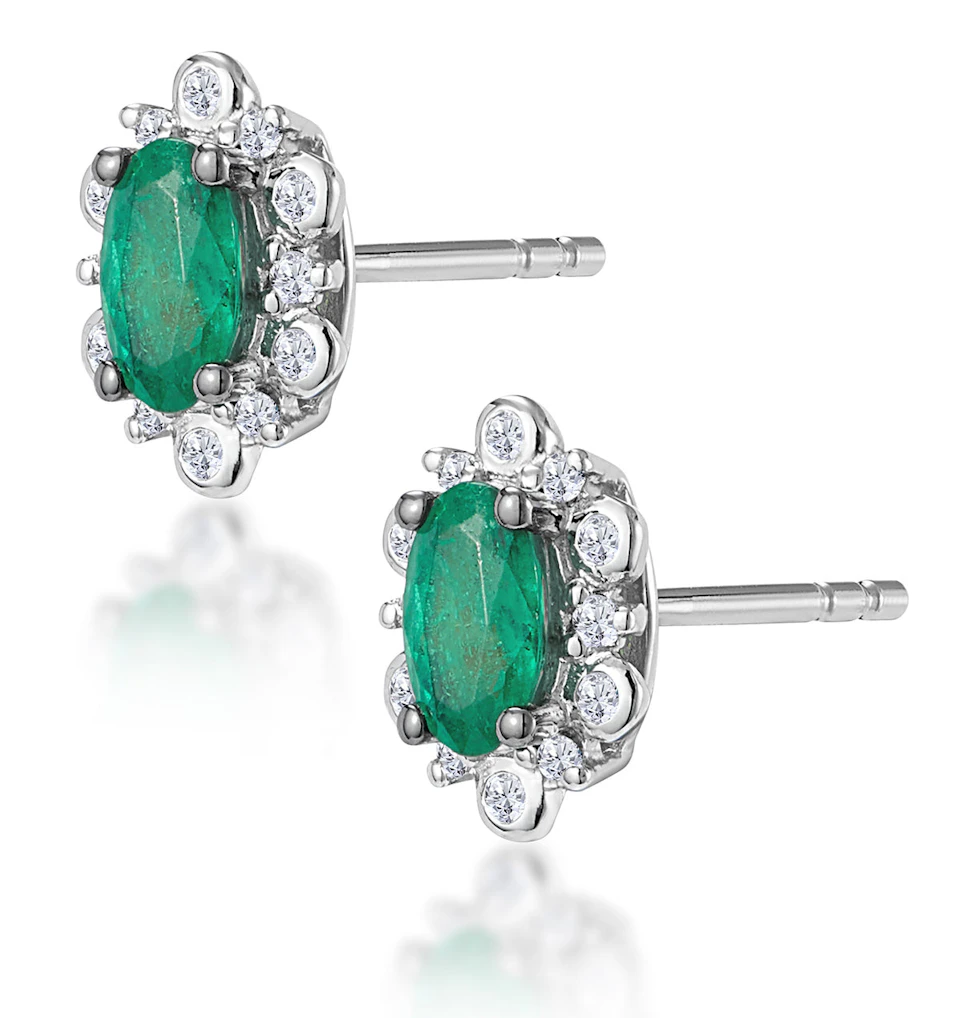 0.50ct Emerald and Diamond Stellato Cluster Earrings in 9K White Gold