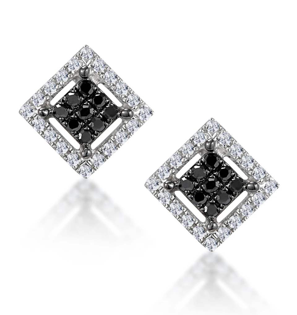 Diamond and Stellato Black Diamond Squares Earrings in 9K White Gold