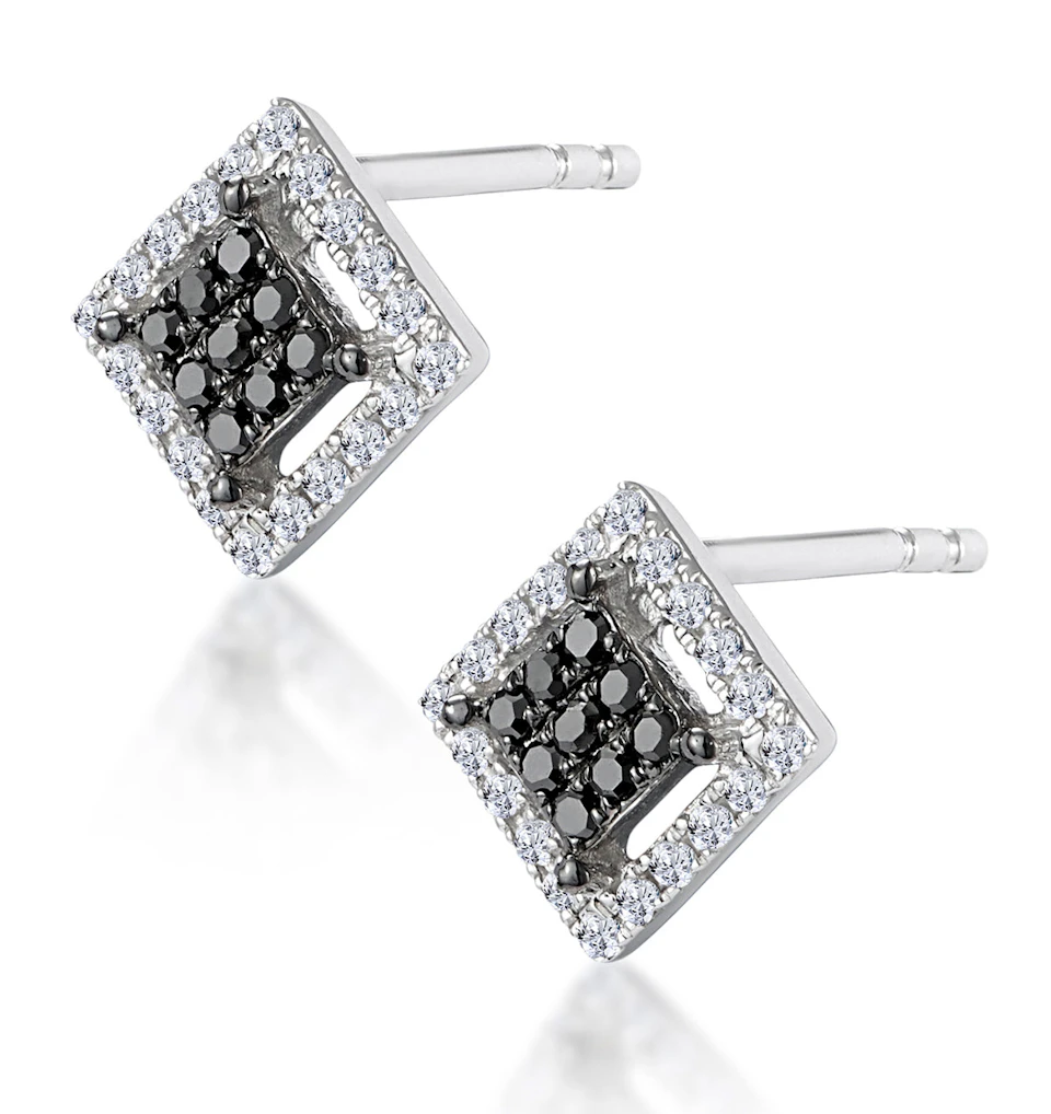 Diamond and Stellato Black Diamond Squares Earrings in 9K White Gold