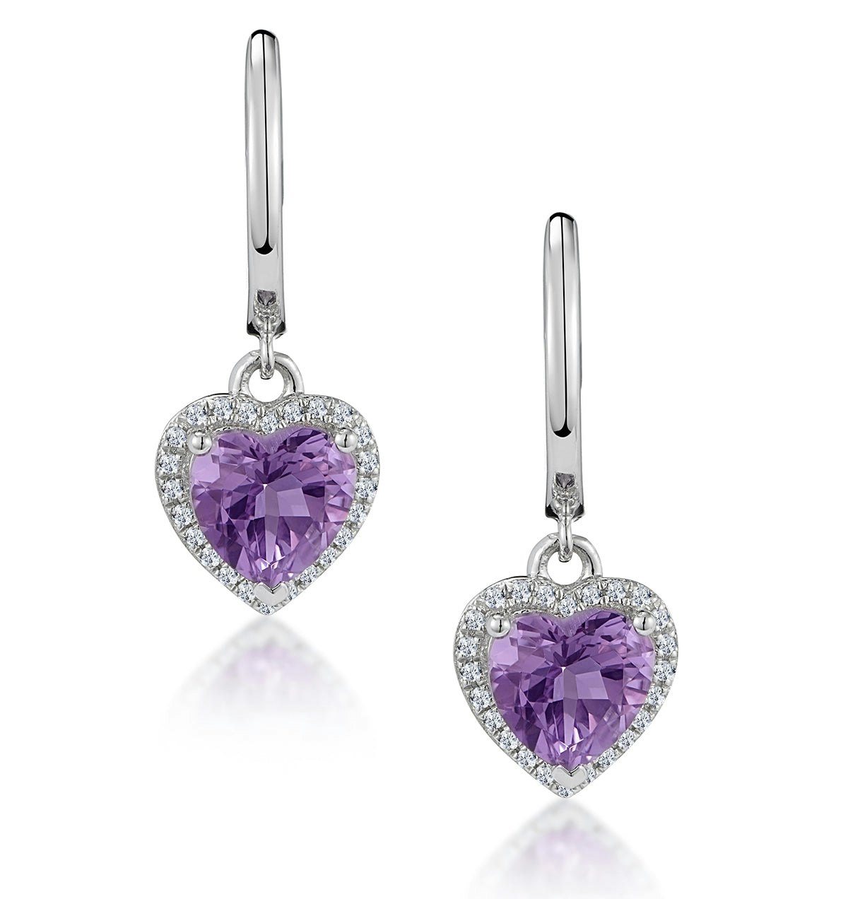 Stellato Amethyst and Diamond Pave Heart Earrings in 9K White Gold