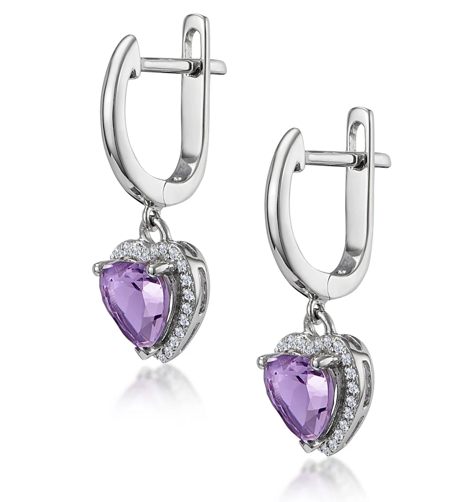 Stellato Amethyst and Diamond Pave Heart Earrings in 9K White Gold