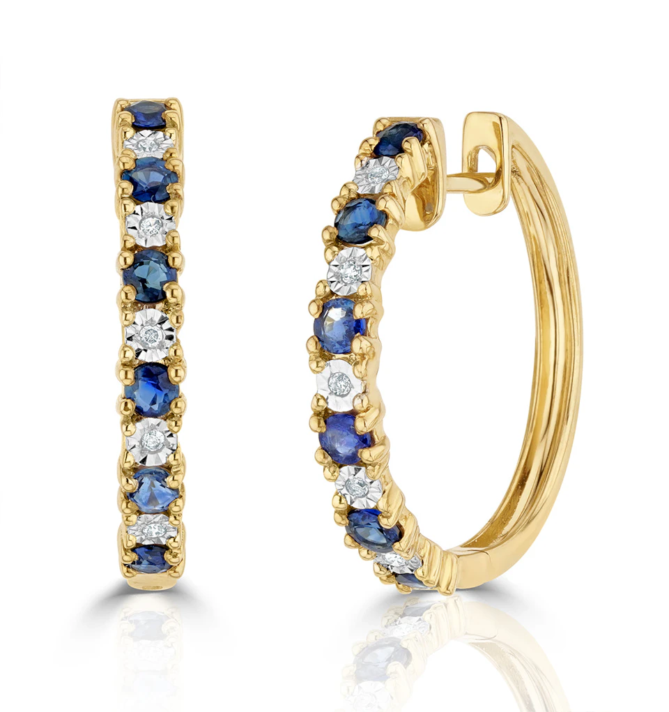 Stellato 0.71ct Round Cut Sapphire and Lab Diamond Hoop Earrings in 18K Gold Vermeil