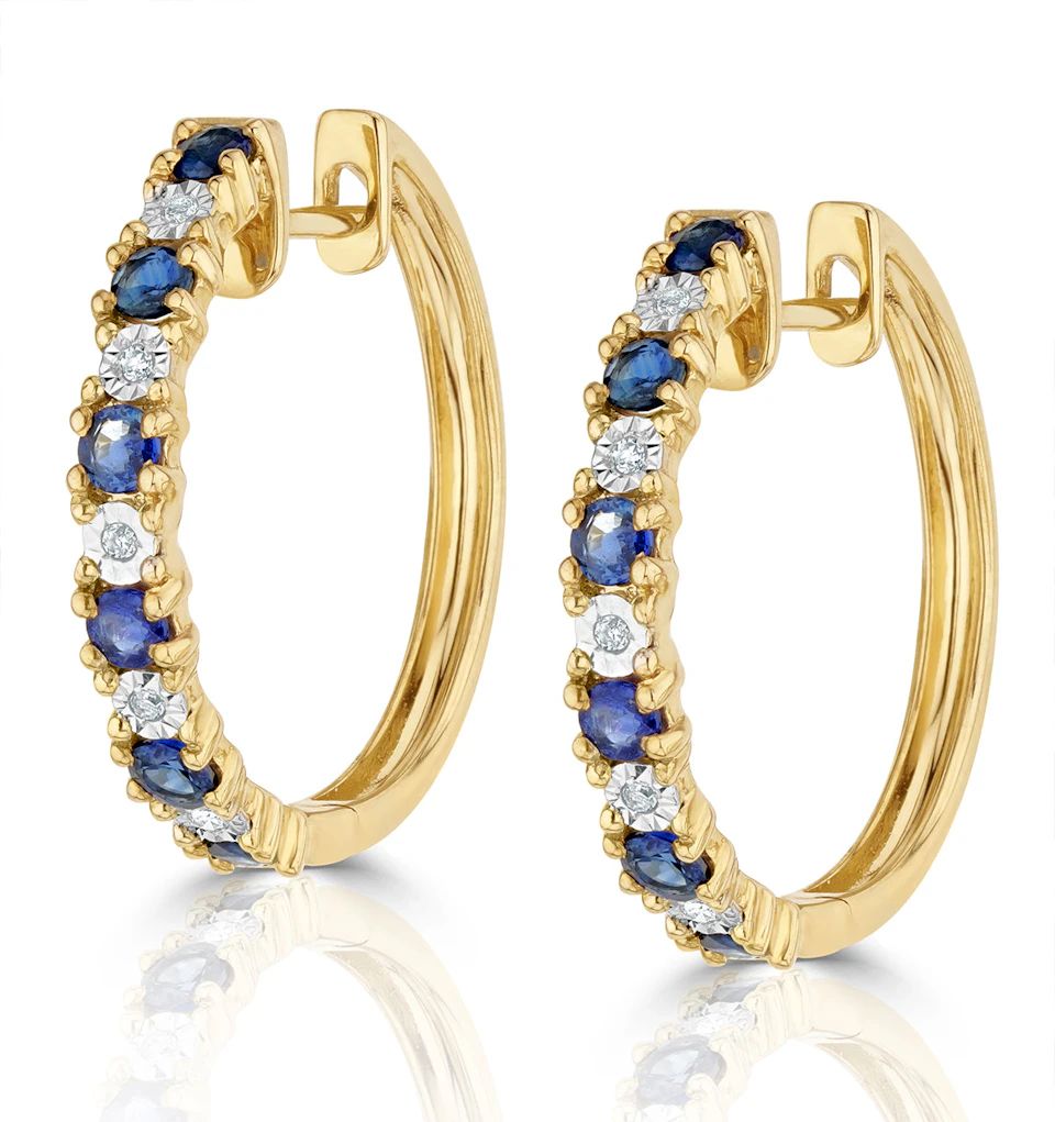 Stellato 0.71ct Round Cut Sapphire and Lab Diamond Hoop Earrings in 18K Gold Vermeil