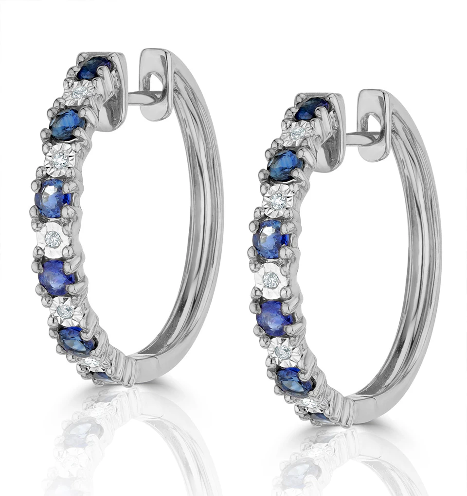 Stellato Sapphire 0.71ct And Diamond 9K White Gold Earrings