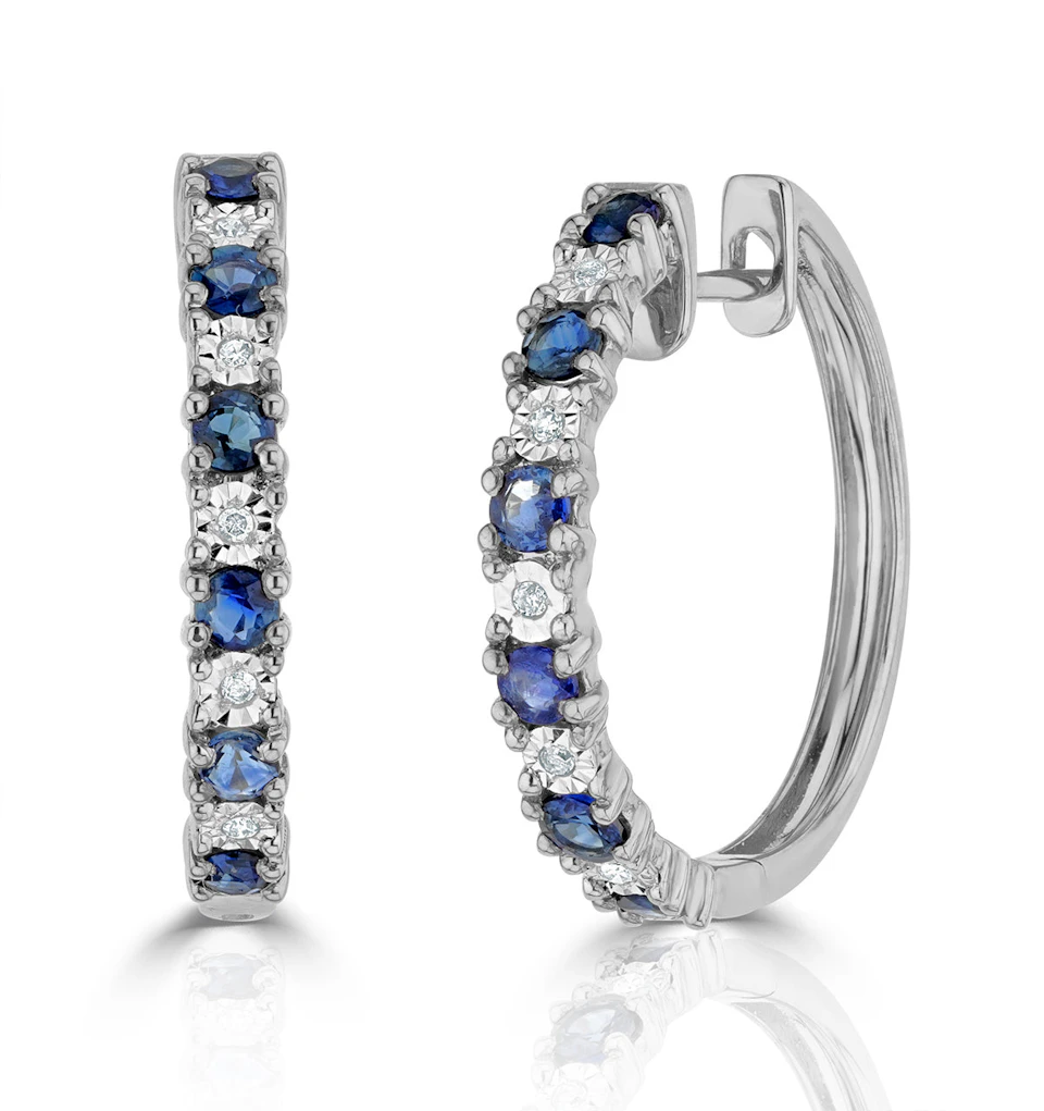 Stellato Sapphire 0.71ct And Diamond 9K White Gold Earrings