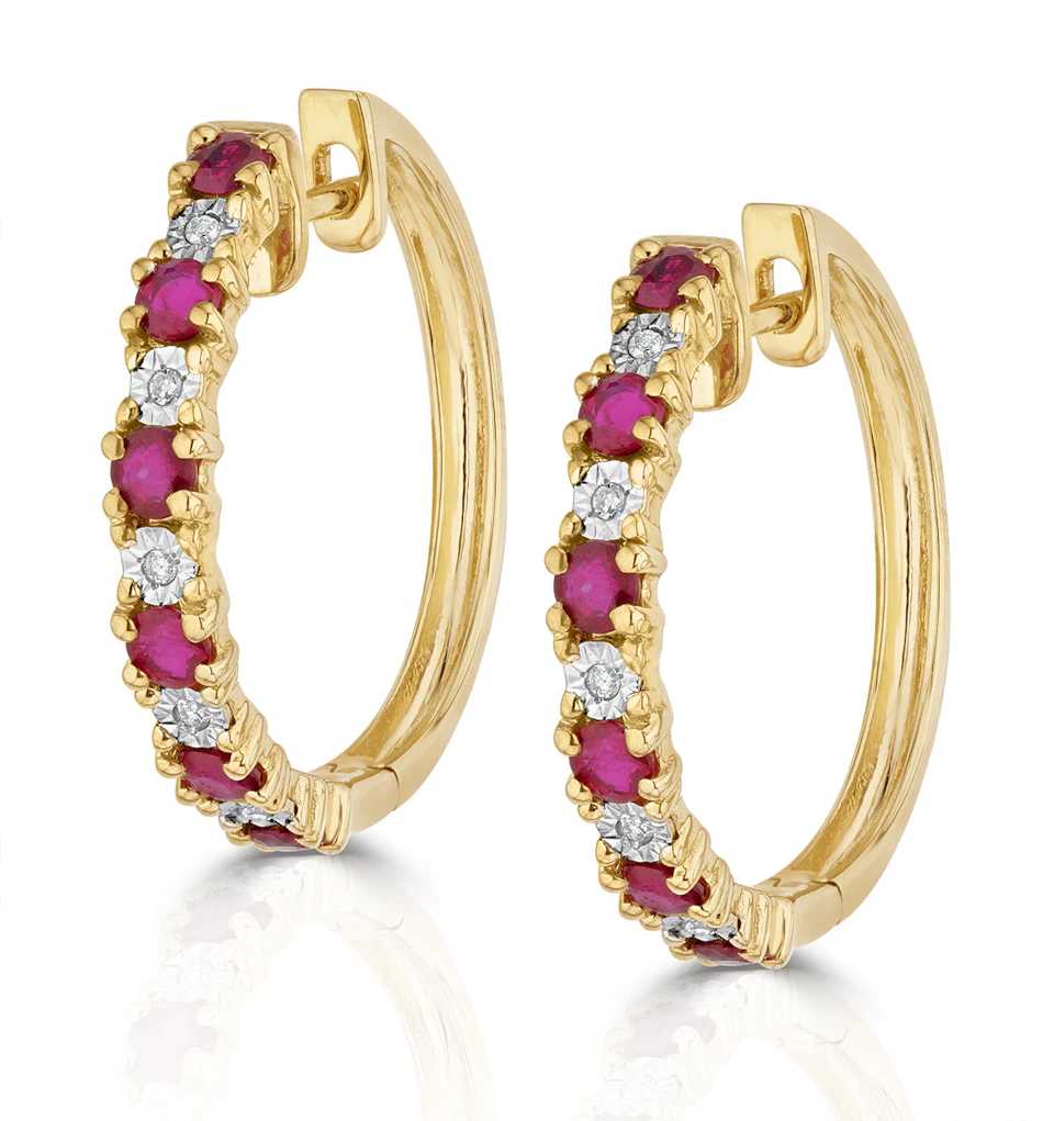 Stellato Ruby 0.86ct And Diamond 9K Gold Earrings