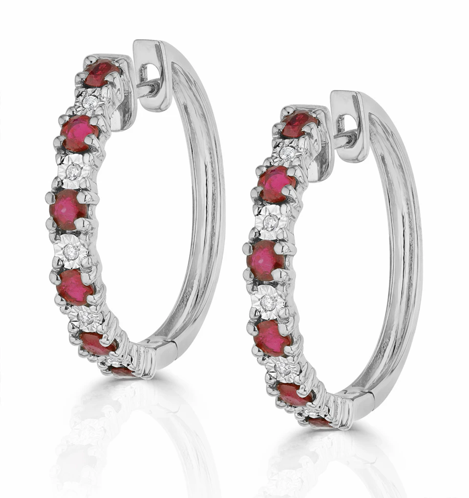 Stellato Ruby 0.86ct And Diamond 9K White Gold Earrings