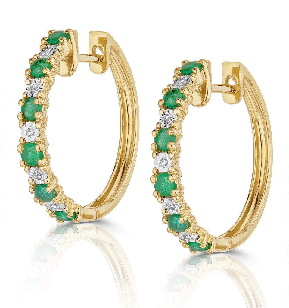 Stellato 0.63ct Round Cut Emerald and Lab Diamond Hoop Earrings in 18K Gold Vermeil