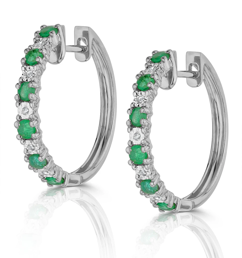 Stellato Emerald 0.63ct And Diamond 9K White Gold Earrings