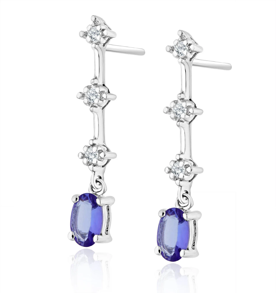 Tanzanite 0.56ct And 0.07ct Diamond 9K White Gold Drop Earrings