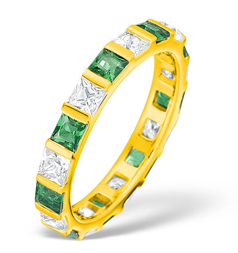 Olivia 18K Gold Emerald 1.20ct and H/SI 1CT Diamond Eternity Ring