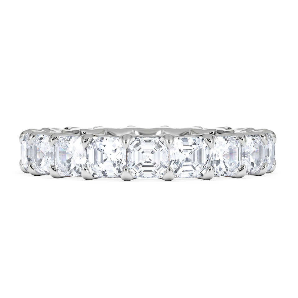 Elisa Diamond Eternity Ring Asscher Cut 4.32ct VVs Platinum Size O-W