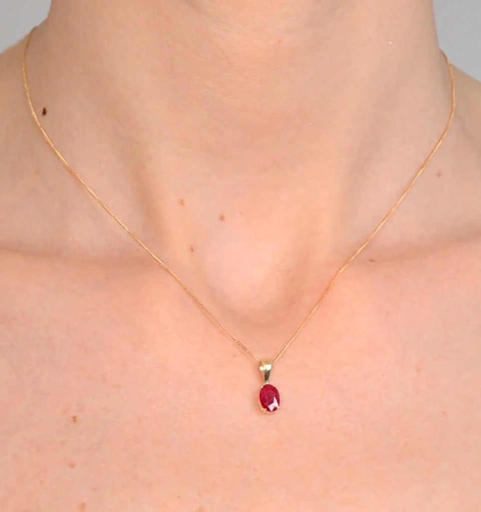 Ruby 7 x 5mm 18K Yellow Gold Pendant Necklace
