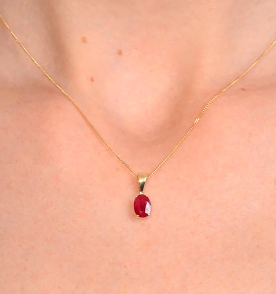 Ruby 7 x 5mm 18K Yellow Gold Pendant Necklace