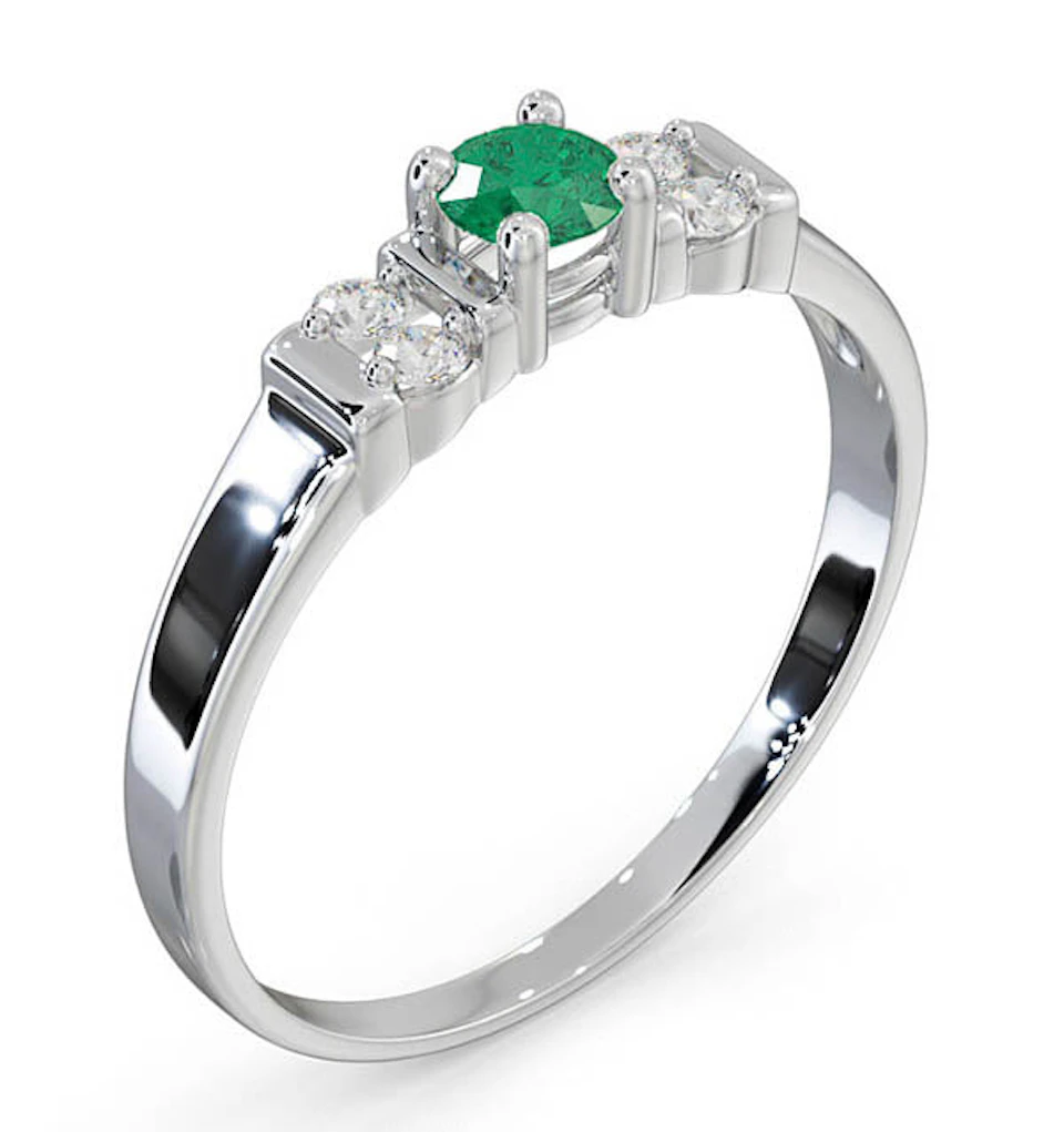 Emerald 3.75mm And Diamond 9K White Gold Ring