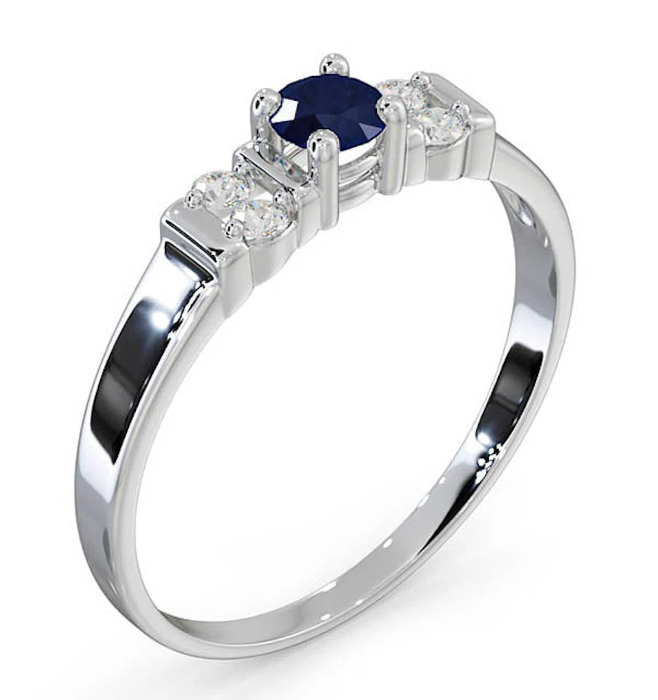Sapphire 3.75mm And Diamond 9K White Gold Ring