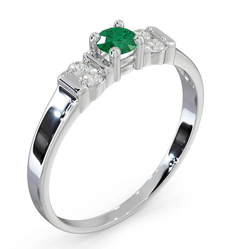 Emerald 3.75mm And Diamond 18K White Gold Ring SIZES AVAILABLE K Q