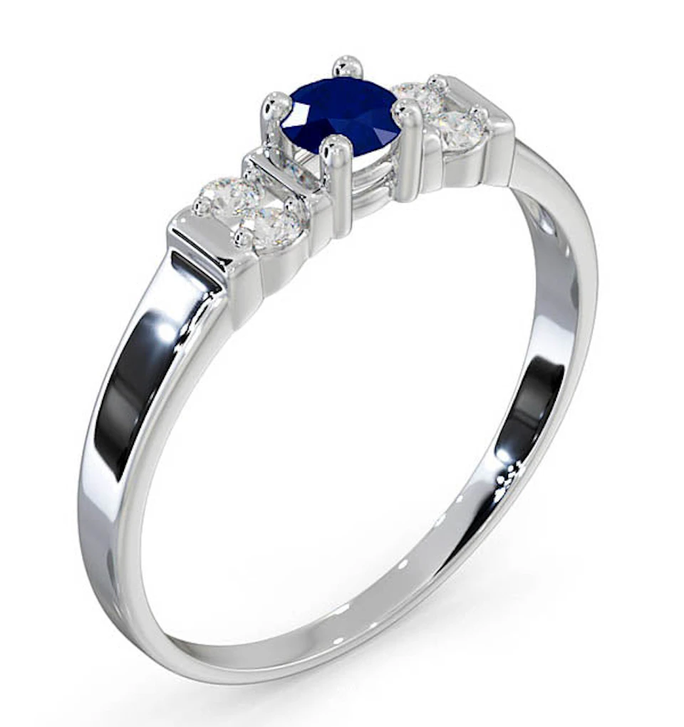Sapphire 3.75mm And Diamond 18K White Gold Ring SIZE L