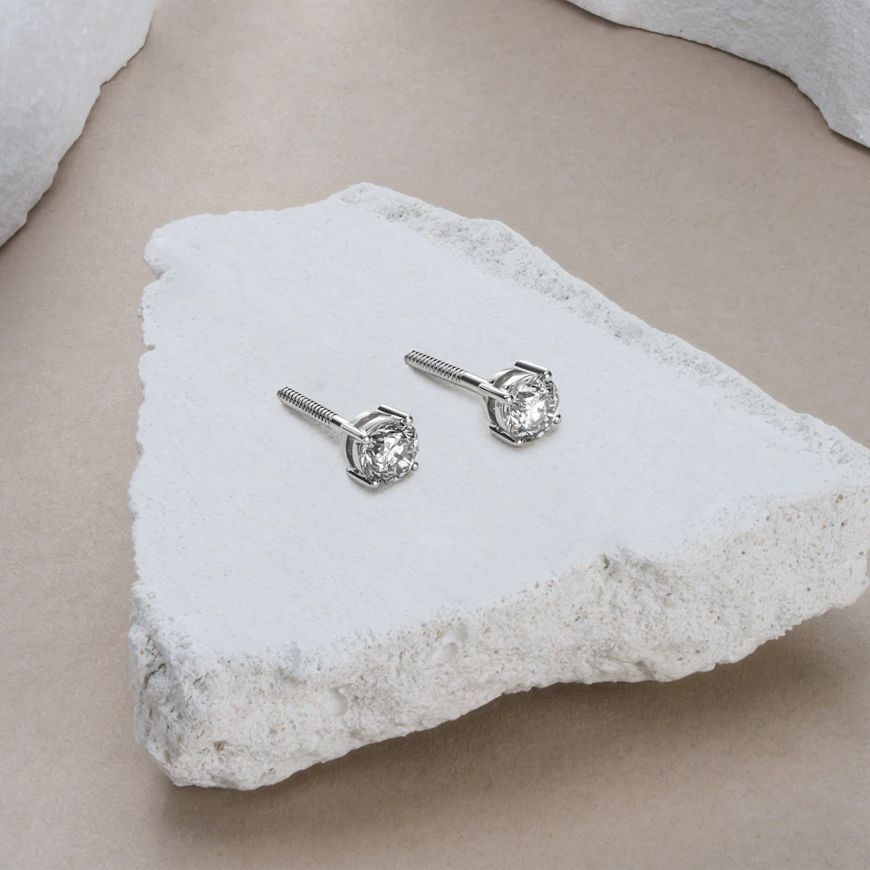 Diamond Earrings 1.00CT Studs Premium Quality in 18K White Gold 5.1mm
