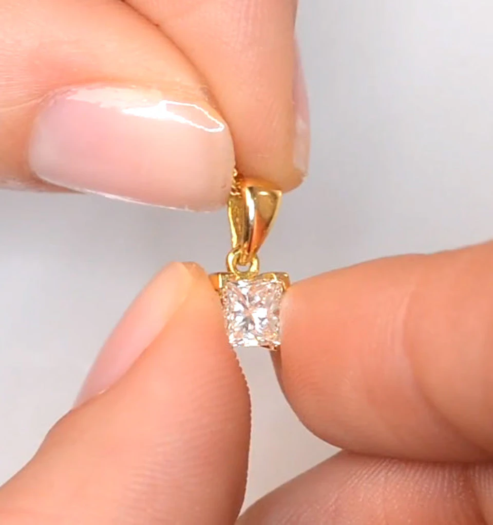 18K Gold Princess Cut Diamond Pendant Necklace 0.50CT G/VS