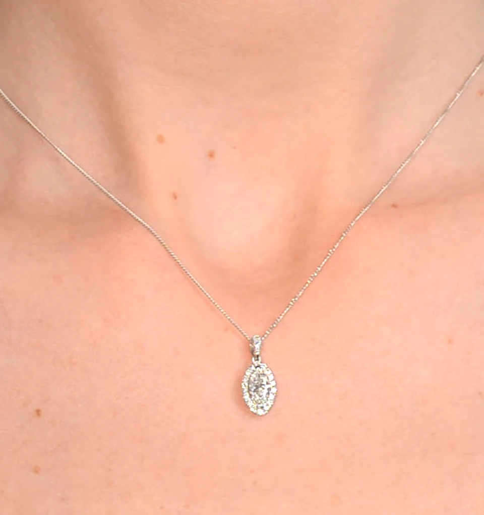 Ella 18K White Gold Diamond Marquise Pendant 0.73ct H/SI