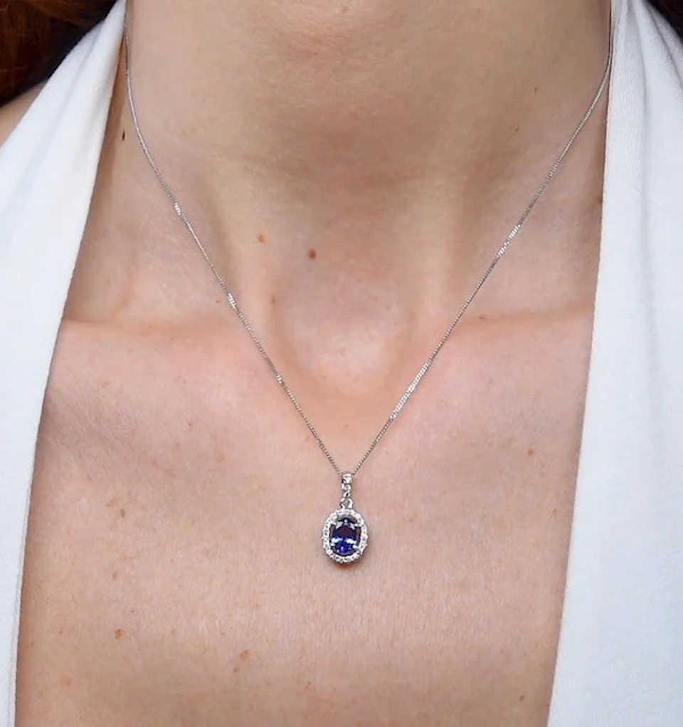 Tanzanite 7 x 5mm And Diamond 18K White Gold Pendant Necklace