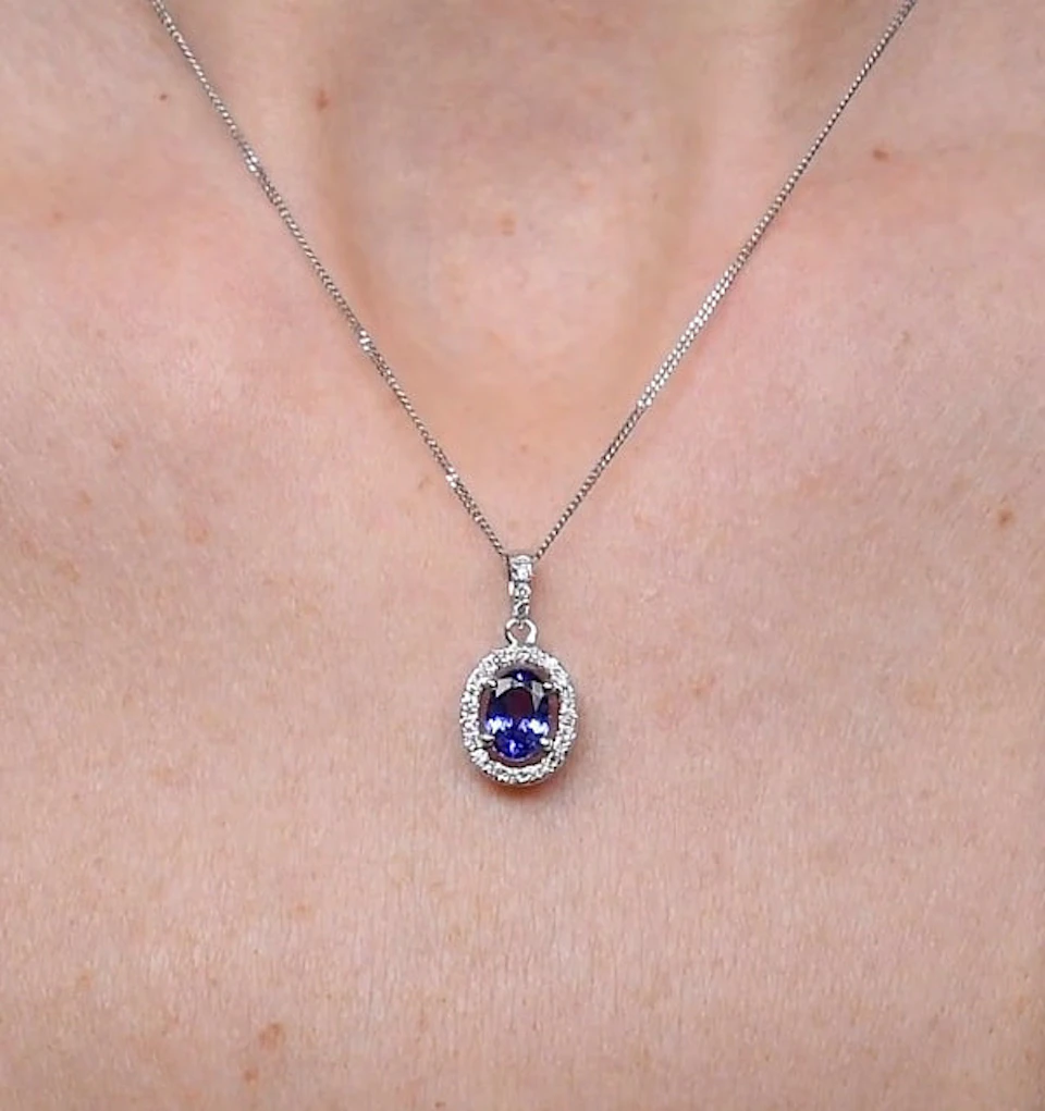 Tanzanite 7 x 5mm And Diamond 18K White Gold Pendant Necklace